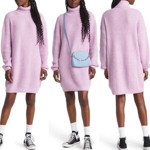 NEW Nordstrom 2021 Long Sleeve Sweater Dress Knit Purple Chunky Turtleneck Small